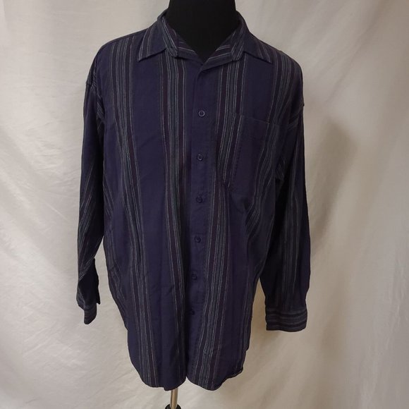 Loafers Reed St James Mens XL Purple Striped Long Sleeve Button Up Shirt - Picture 5 of 11